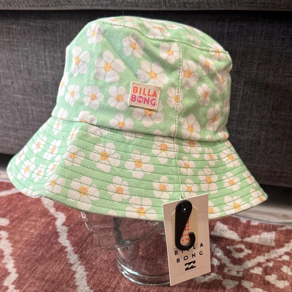 NWT Billabong Bucket List Floral Bucket Hat | Green Daisy 100% Cotton